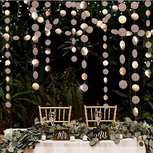 Decor365 Glitter Champagne Gold Decorations Paper Circle Dots Garland Party Streamers Bunting Backdrop Hanging Decor Banner/Wedding/Bachelorette