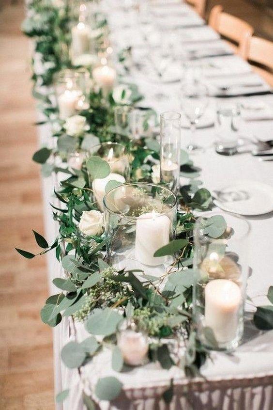 5 pcs 6.5ft Seeded Eucalyptus Garland with White Flowers for Party Wedding Table Decor - If you say i do