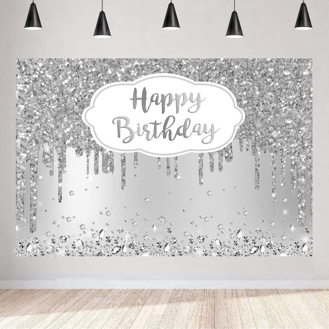 Silver Happy Birthday Backdrop Glitter Diamonds Girls Sweet 16 18th 21st Birthday Photo - If you say i do