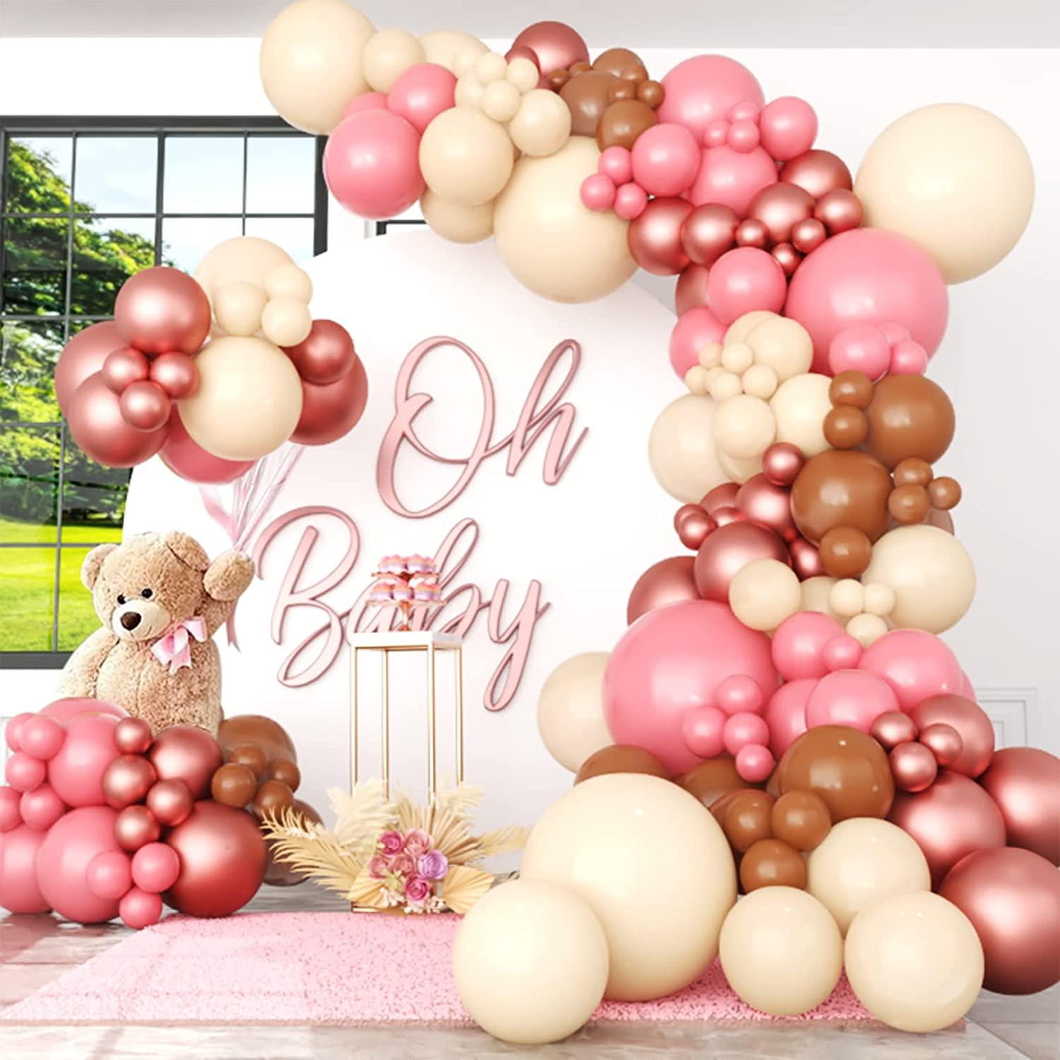 142pcs Boho Balloon Garland Arch Kit With Pink Chocolate Coloured Ivory White Metallic Rose Gold Balloons for Baby Shower, Birthday, Bridal Shower - If you say i do