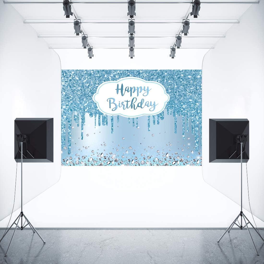 Blue Happy Birthday Backdrop Glitter Diamonds Girls Sweet 16 18th 21st 30th Photography Background - If you say i do