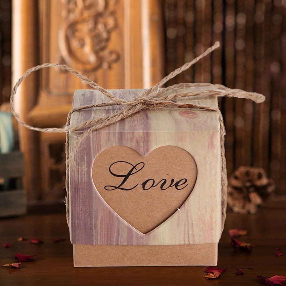 Candy Boxes,100pcs Wedding Favor Boxes,Love Kraft Bonbonniere Paper Boxes with Burlap Jute Twine - If you say i do