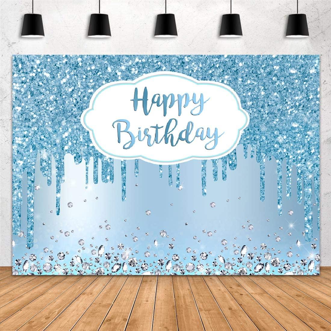 Blue Happy Birthday Backdrop Glitter Diamonds Girls Sweet 16 18th 21st 30th Photography Background - If you say i do