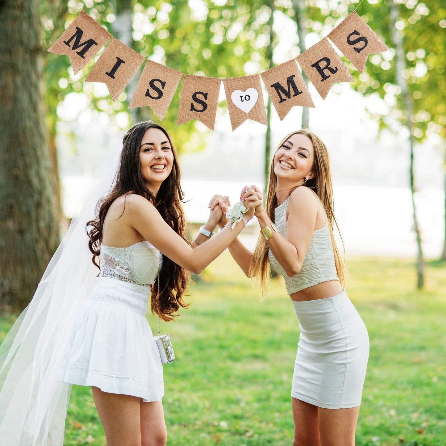 2 Pieces Burlap Banner Bride to Be Banner Bridal Shower Banner Rustic Bunting Garland for Party Decorations Supplies - If you say i do
