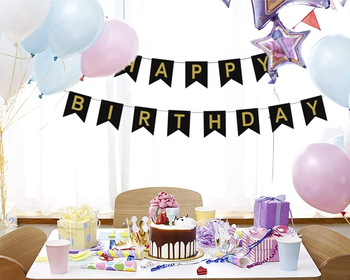 Happy Birthday Banner 6.5&4.5 inches Happy Birthday Bunting Banner with Shiny Gold Letters - If you say i do