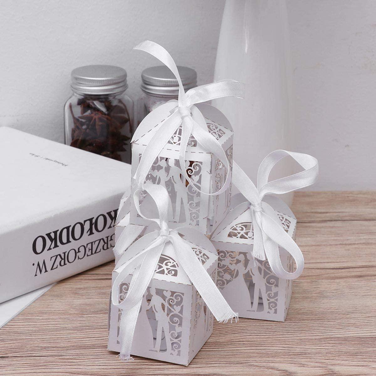 100pcs Wedding Candy Boxes Couple Design Luxury Lase Cut Party Wedding Favor Ribbon Candy Boxes - If you say i do