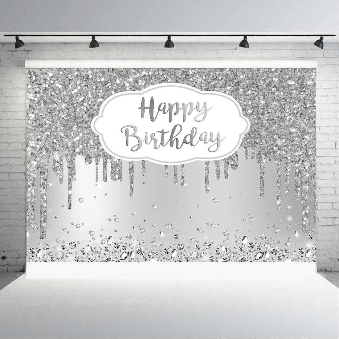 Silver Happy Birthday Backdrop Glitter Diamonds Girls Sweet 16 18th 21st Birthday Photo - If you say i do