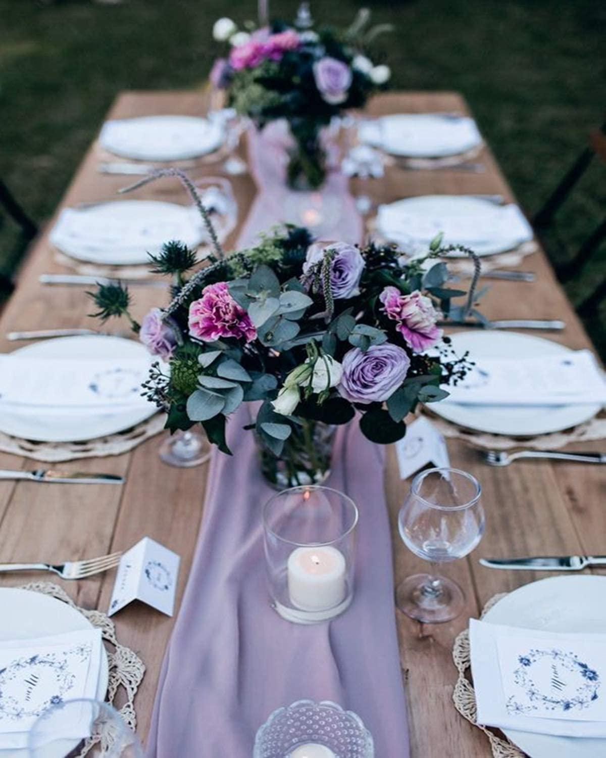 2PCS 10ft Light Purple Chiffon Table Runner Romantic Table Cover Decorations for Wedding - If you say i do