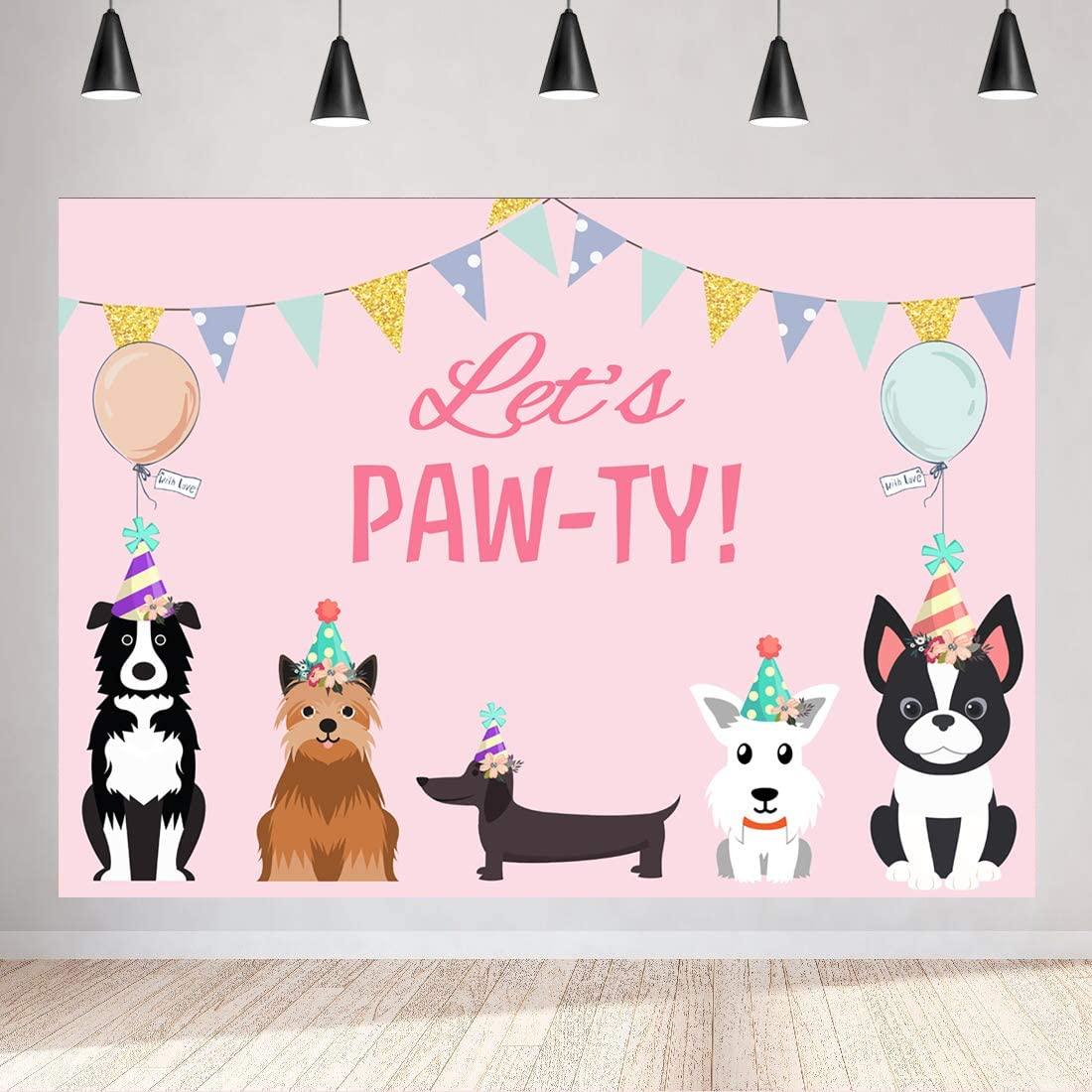 Puppy Dog Happy Birthday Themed Backdrops Let's Paw-ty Doggy Pet Pink Girl Photography Backdrop - If you say i do