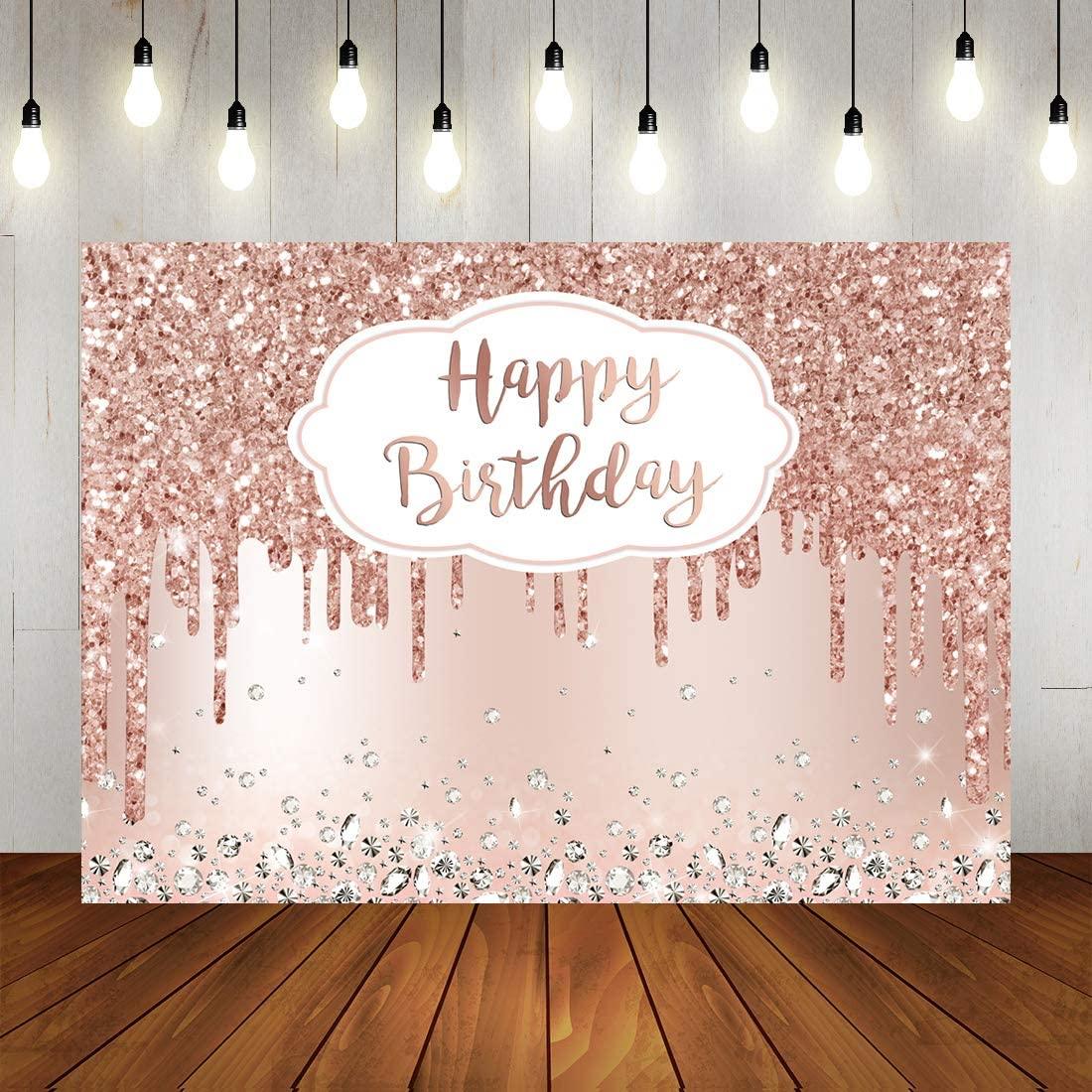 Pink Rose Golden Birthday Party Backdrop Glitter Diamonds Happy Birthday Background - If you say i do