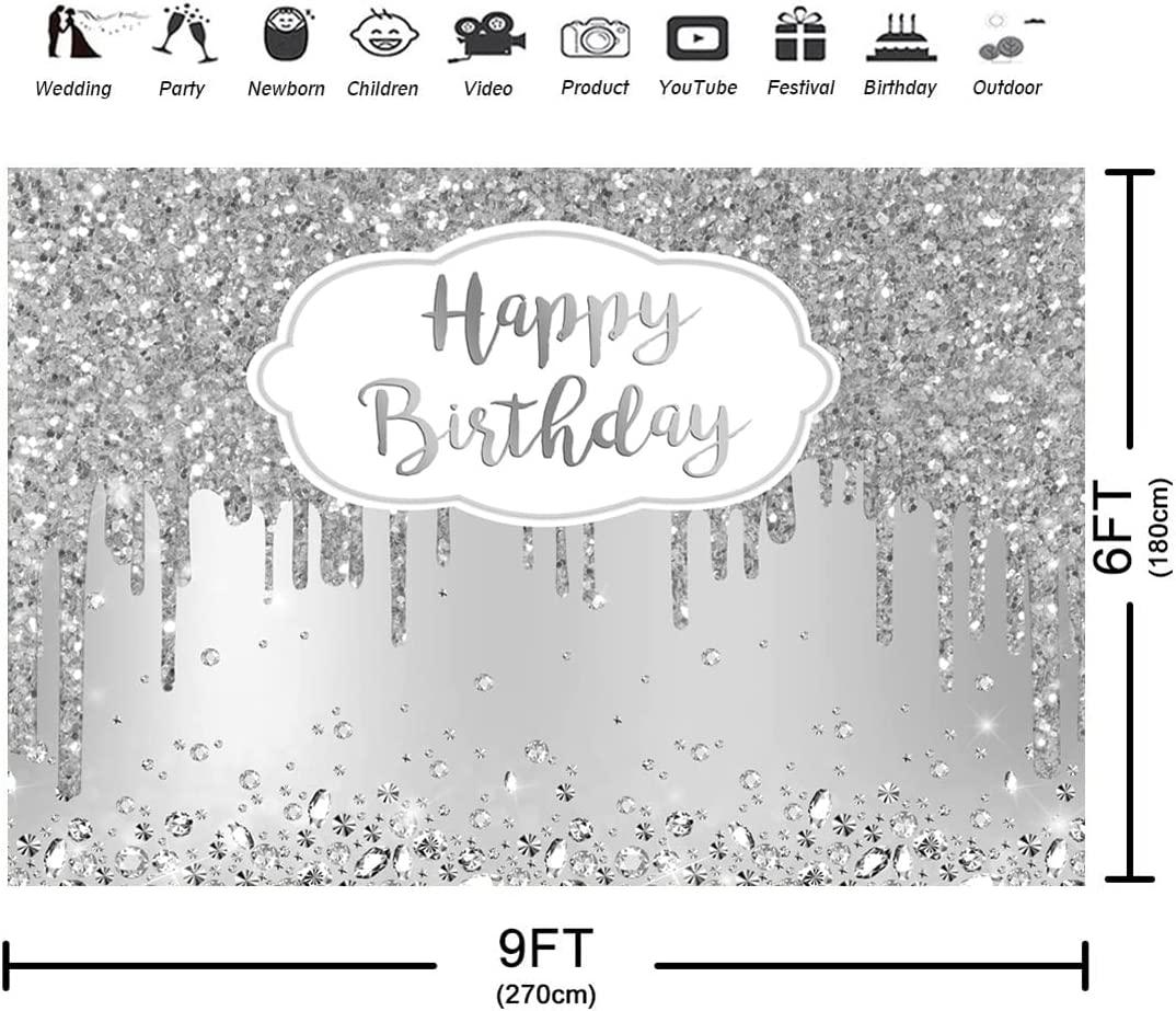 Silver Happy Birthday Backdrop Glitter Diamonds Girls Sweet 16 18th 21st Birthday Photo - If you say i do