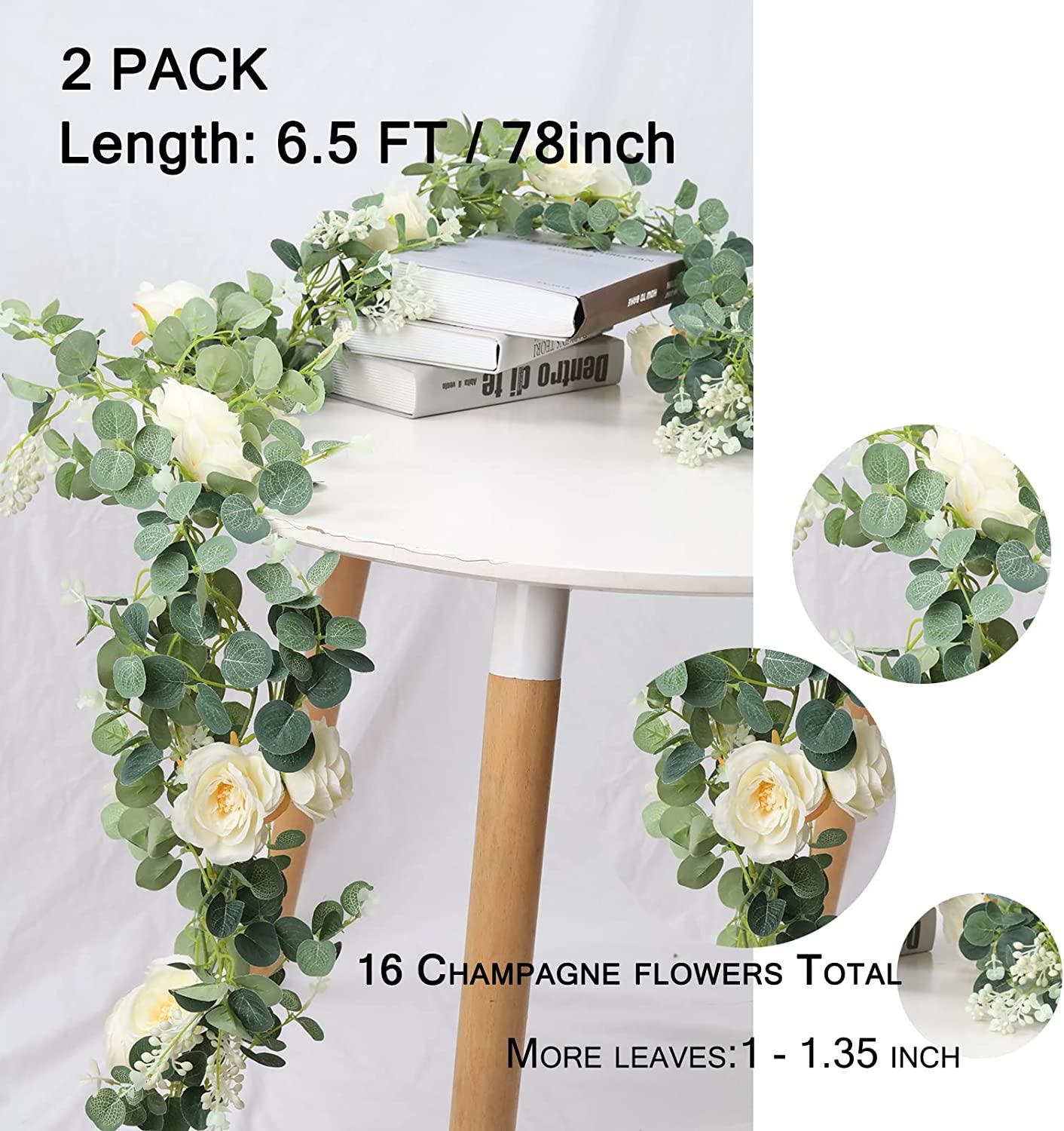 2 Pack 13Ft Artificial Eucalyptus Flower Garland with Fake Silk Rose Flower Vine Seeded Eucalyptus Leaves Greenery Garland for Wedding - If you say i do