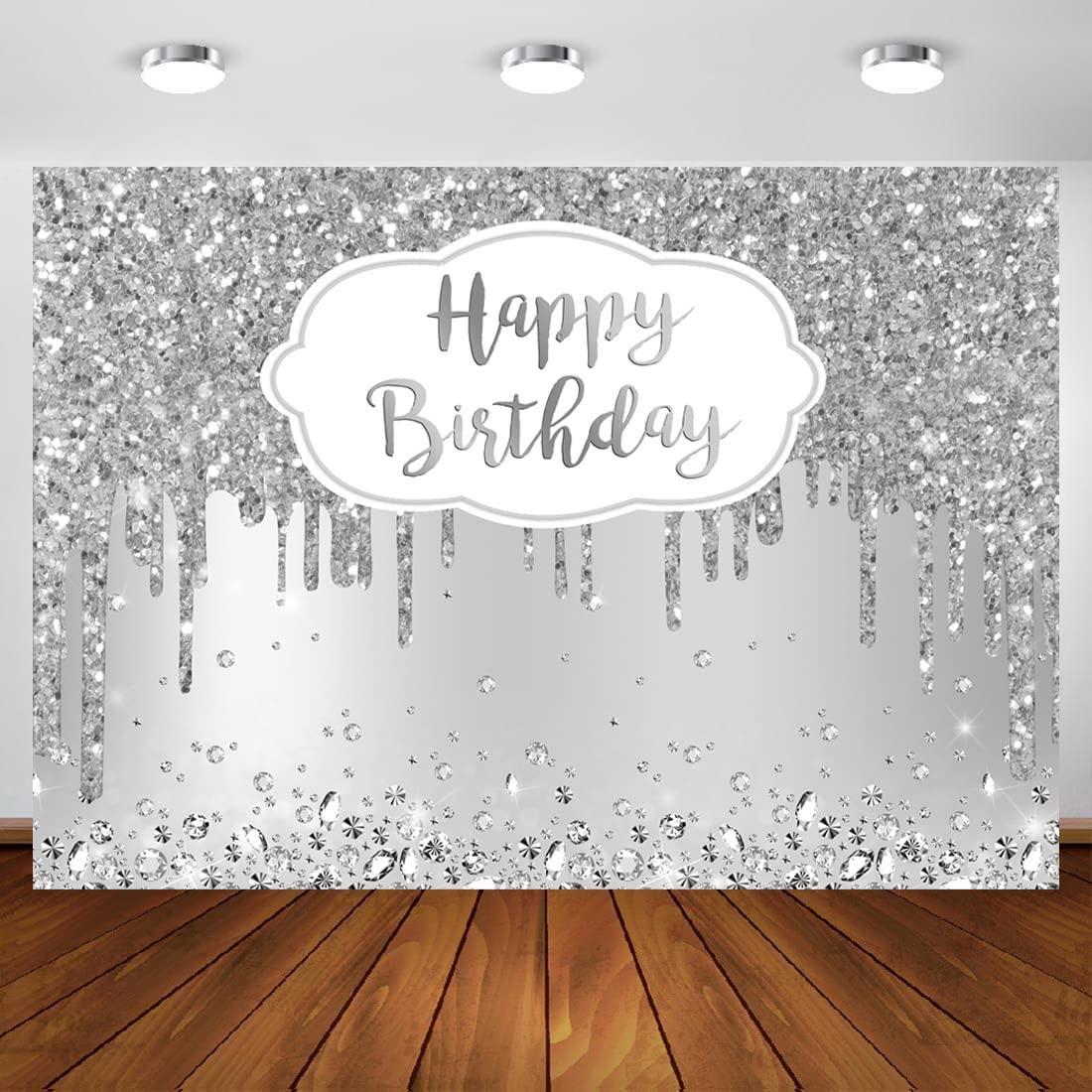 Silver Happy Birthday Backdrop Glitter Diamonds Girls Sweet 16 18th 21st Birthday Photo - If you say i do