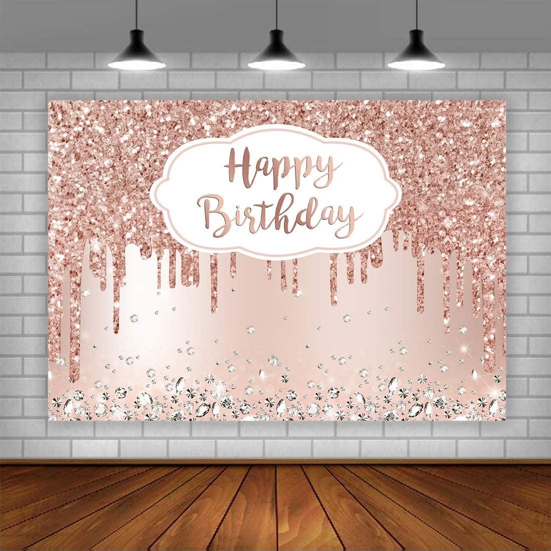 Pink Rose Golden Birthday Party Backdrop Glitter Diamonds Happy Birthday Background - If you say i do