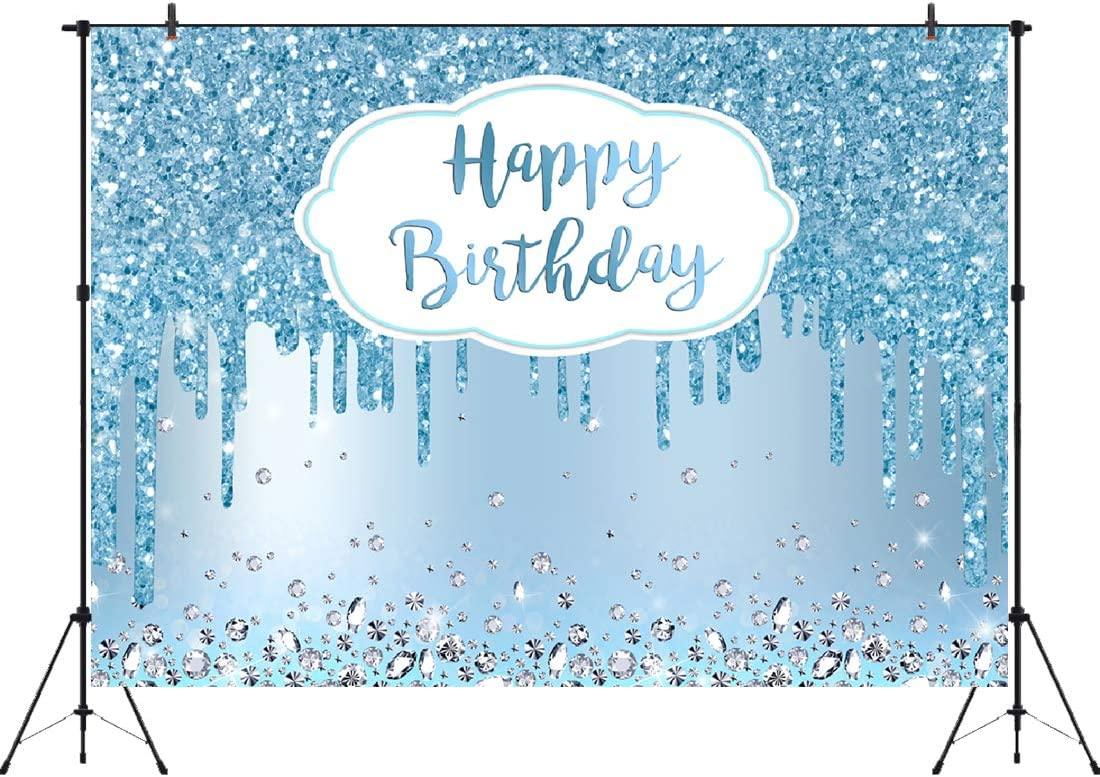 Blue Happy Birthday Backdrop Glitter Diamonds Girls Sweet 16 18th 21st 30th Photography Background - If you say i do