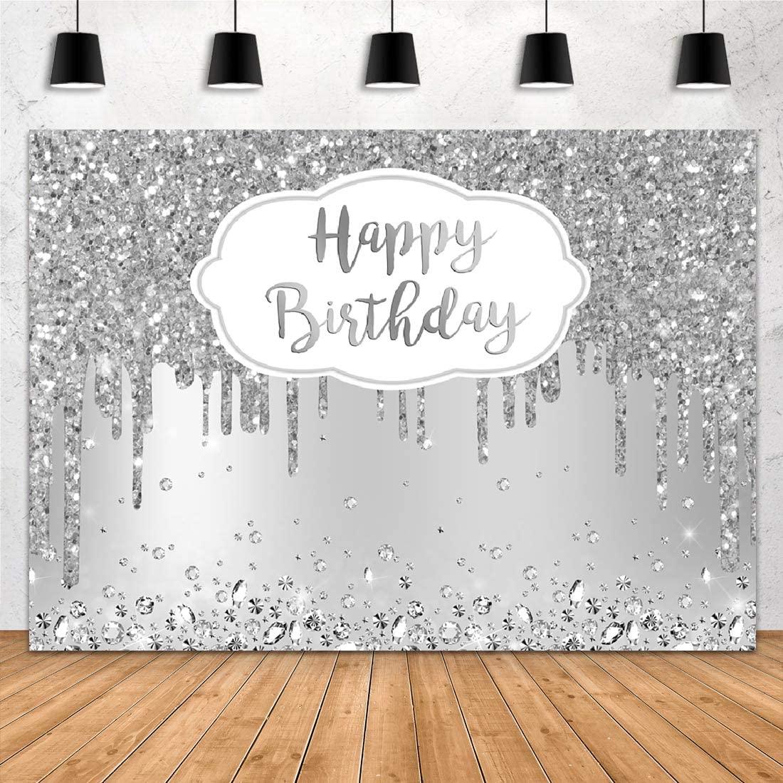 Silver Happy Birthday Backdrop Glitter Diamonds Girls Sweet 16 18th 21st Birthday Photo - If you say i do