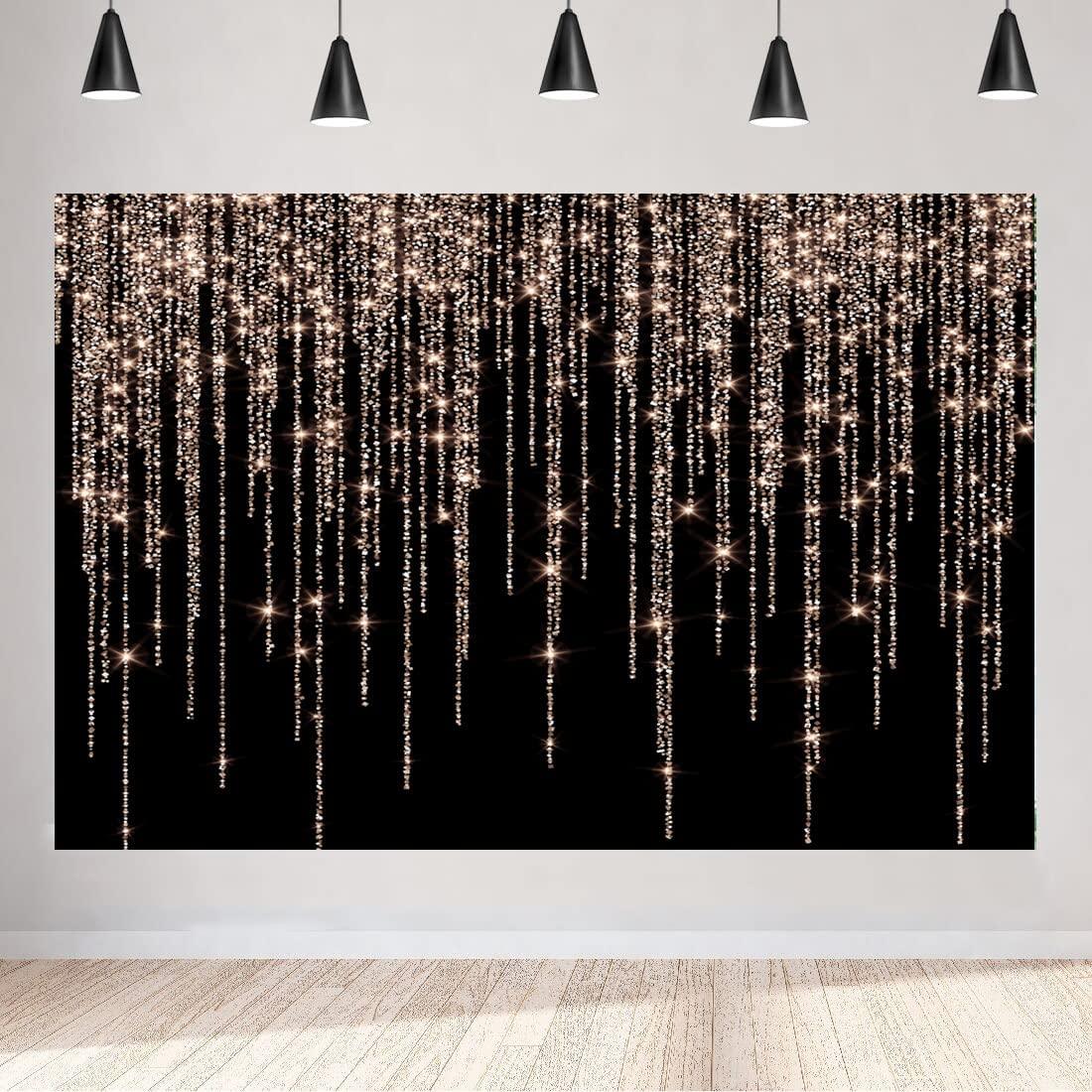 Glitter Rose Gold and Black Backdrop Sweet 16th Birthday Girls Photography Background Women Bridal Shower - If you say i do