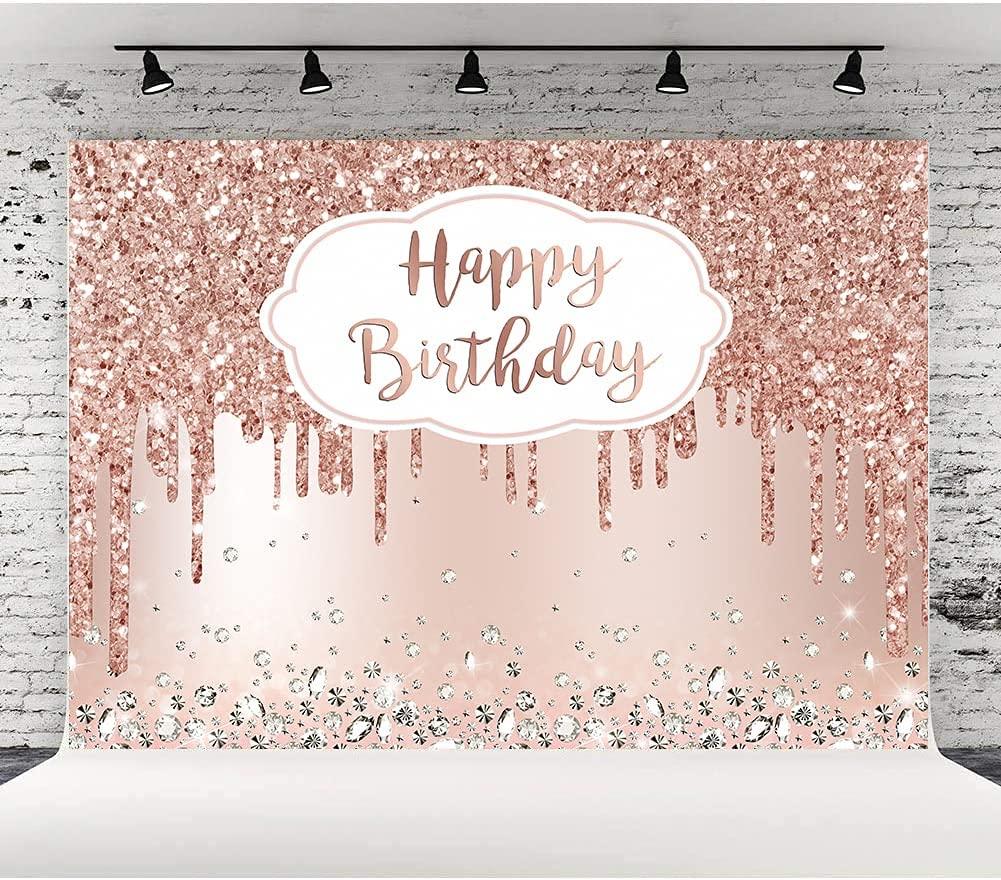 Pink Rose Golden Birthday Party Backdrop Glitter Diamonds Happy Birthday Background - If you say i do