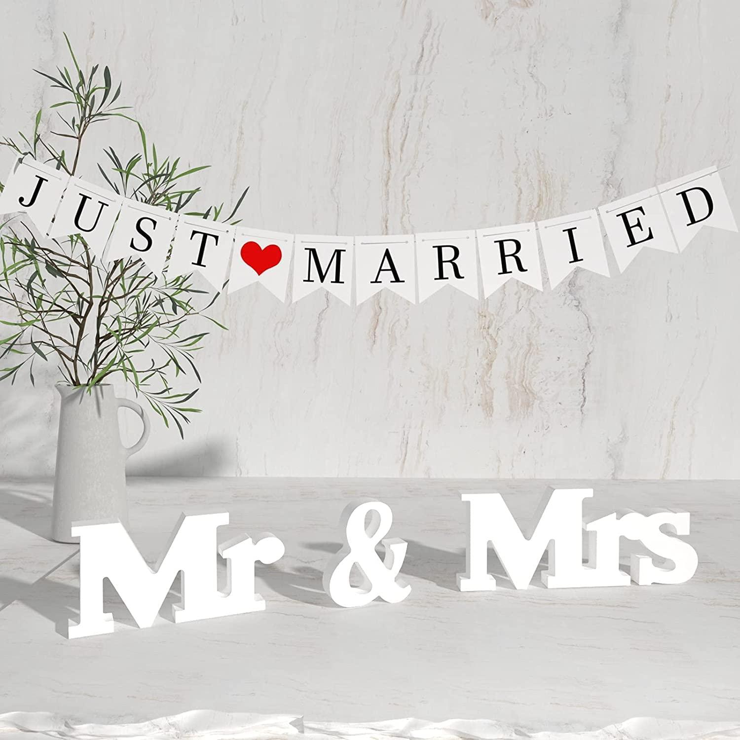 Just Married Car Decorations, JUST MARRIED Banner Wedding Bunting, Mr and  Mrs