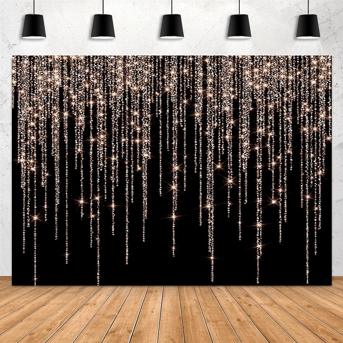 Glitter Rose Gold and Black Backdrop Sweet 16th Birthday Girls Photography Background Women Bridal Shower - If you say i do