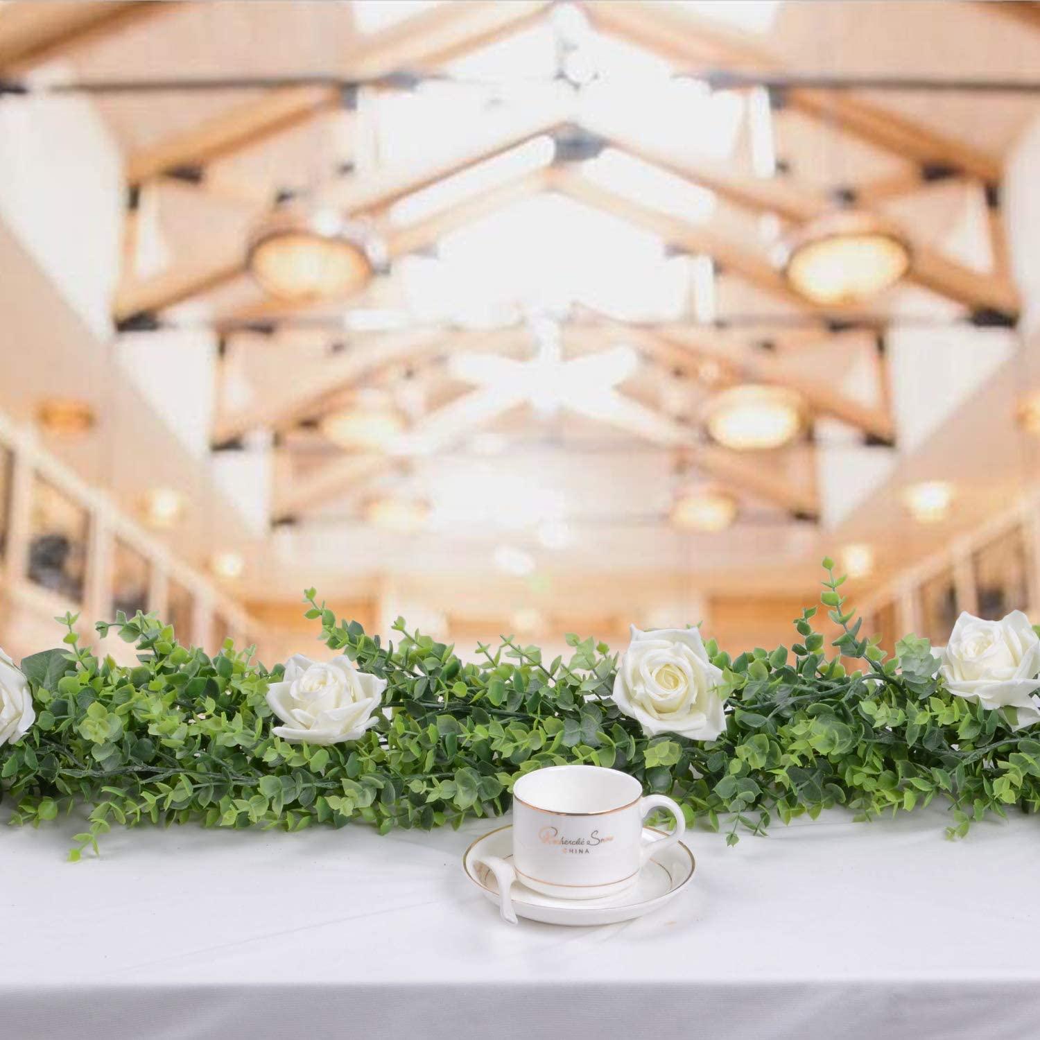 Artificial Vines Faux Eucalyptus Garland, 2 Packs Fake Eucalyptus Greenery Garland Wedding Backdrop Arch - If you say i do