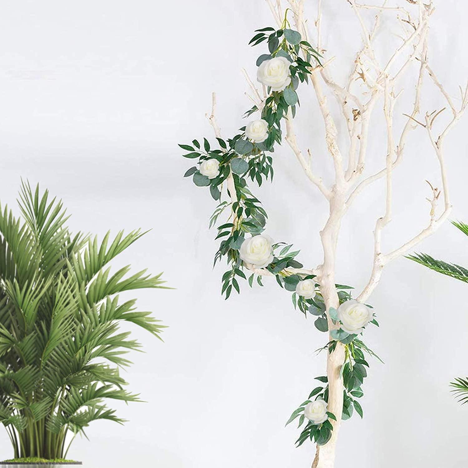 Willow Eucalyptus Garlands with Flowers, Eucalyptus Garland with Artificial Silk Rose Flower Vine - If you say i do