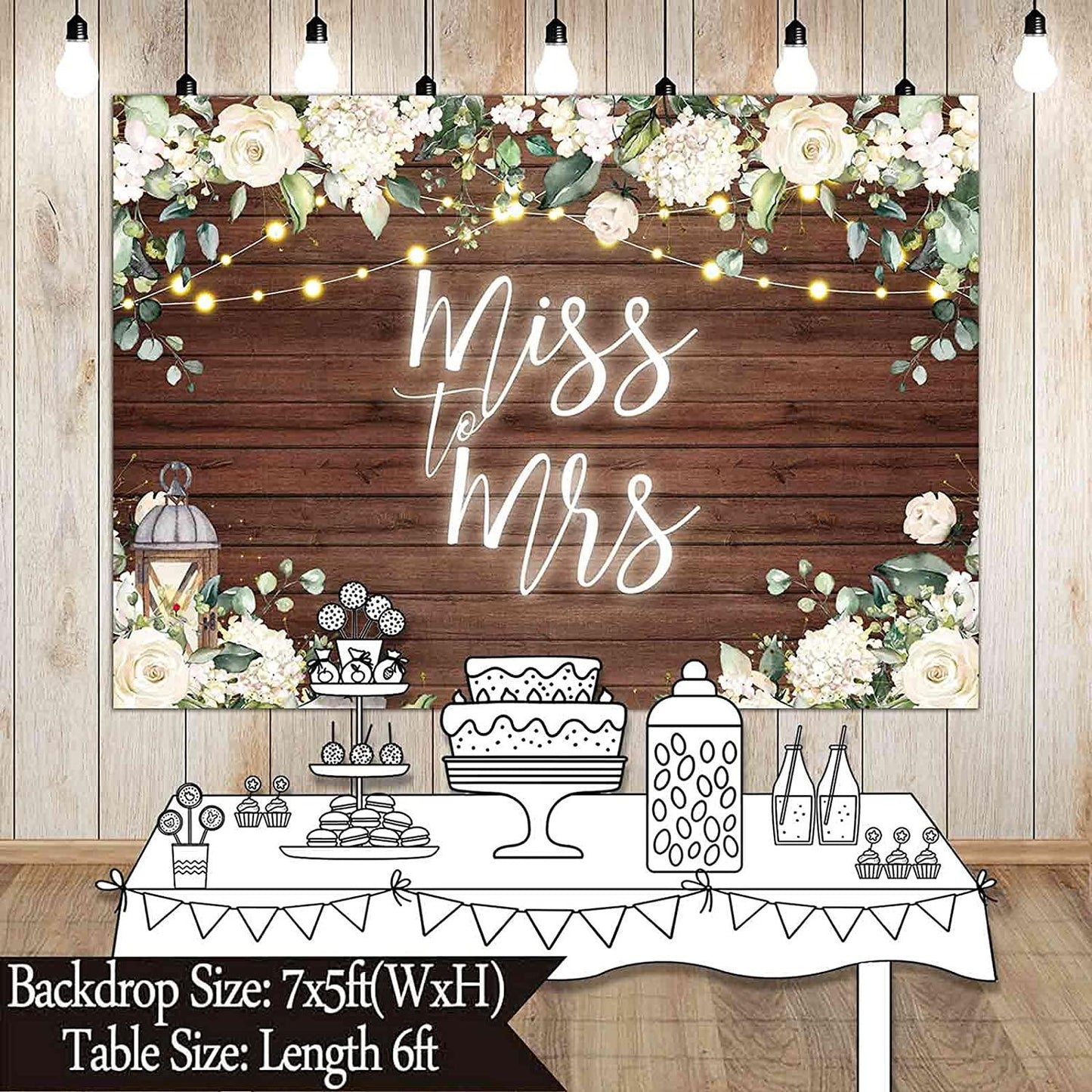 Miss to Mrs Backdrop for Bridal Shower Rustic White Floral Brown Wood Flower Wooden Wall Decoration - If you say i do