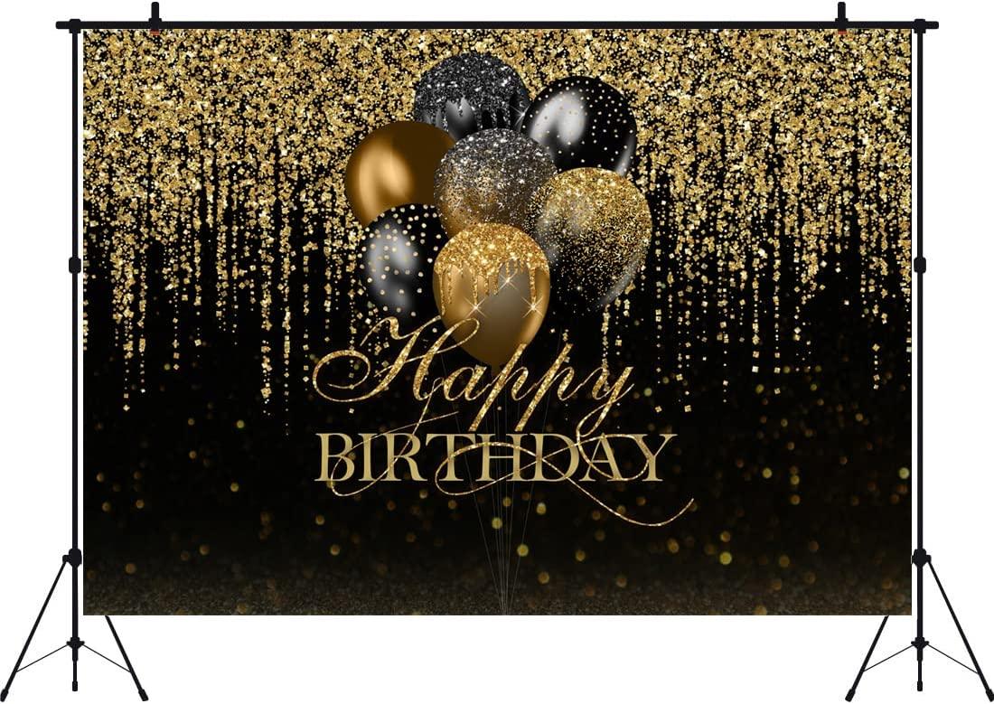 Happy Birthday Backdrop Glitter Black and Gold Bokeh Balloons Golden Sparkle Sequin Spots Photography Background - If you say i do