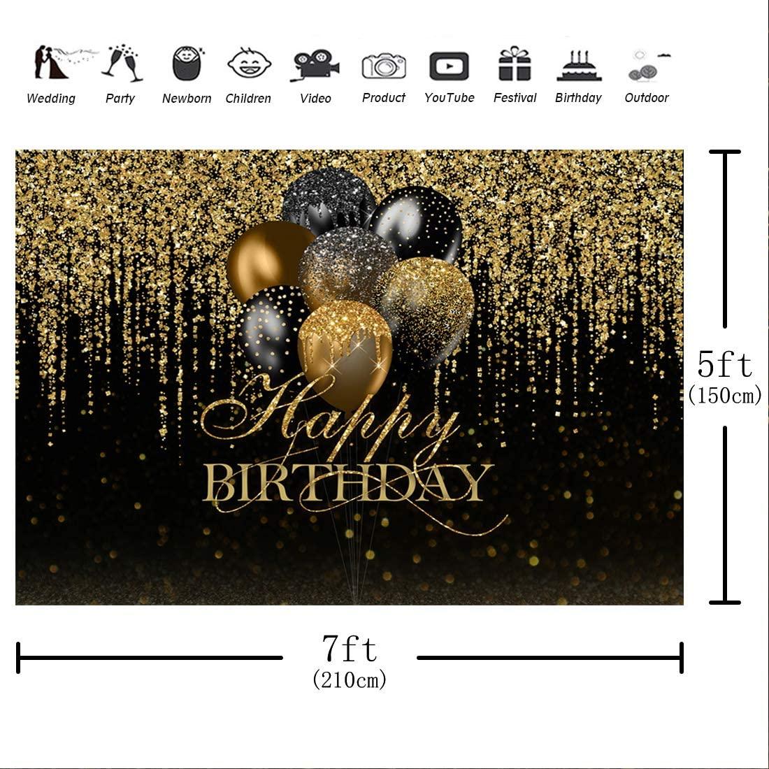 Happy Birthday Backdrop Glitter Black and Gold Bokeh Balloons Golden Sparkle Sequin Spots Photography Background - If you say i do