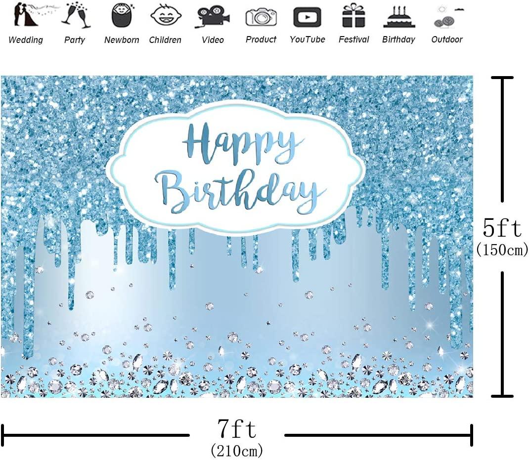 Blue Happy Birthday Backdrop Glitter Diamonds Girls Sweet 16 18th 21st 30th Photography Background - If you say i do