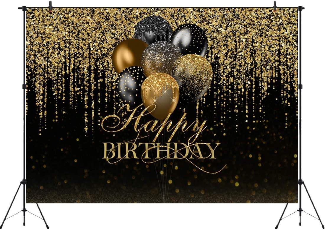 Happy Birthday Backdrop Glitter Black and Gold Bokeh Balloons Golden Sparkle Sequin Spots Photography Background - If you say i do