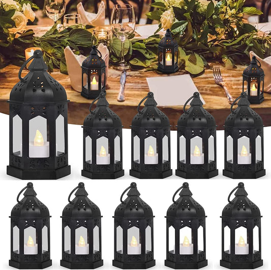 6pcs Mini Lantern with Flickering LED Candles,Vintage Black Decorative Hanging Candle - If you say i do