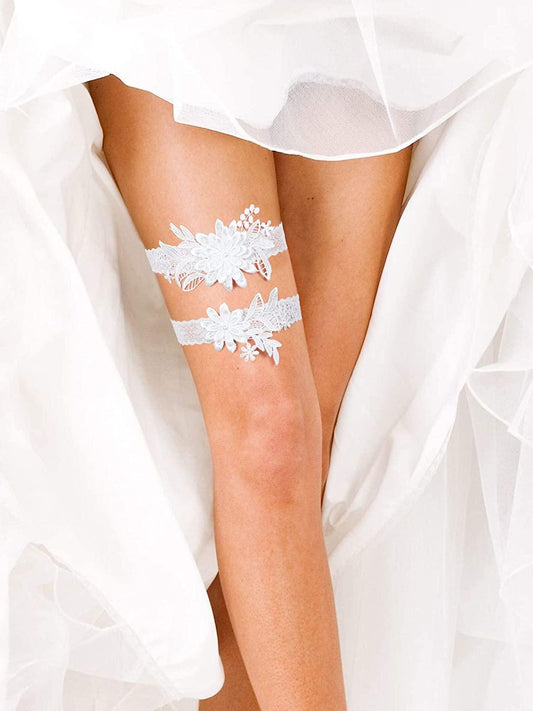 2pcs Floral Embroidery Appliques Bridal Thigh Belt - If you say i do