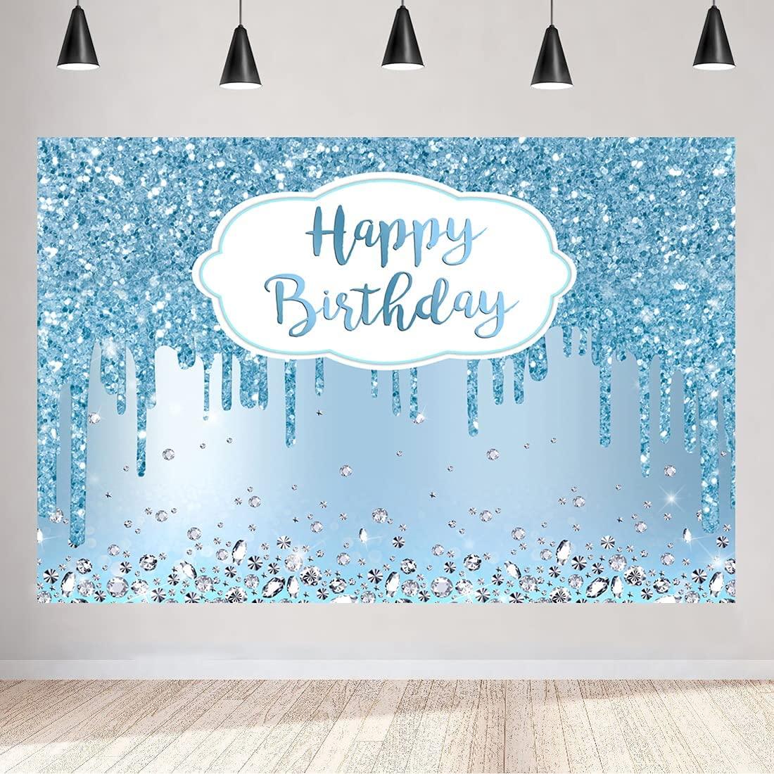 Blue Happy Birthday Backdrop Glitter Diamonds Girls Sweet 16 18th 21st 30th Photography Background - If you say i do