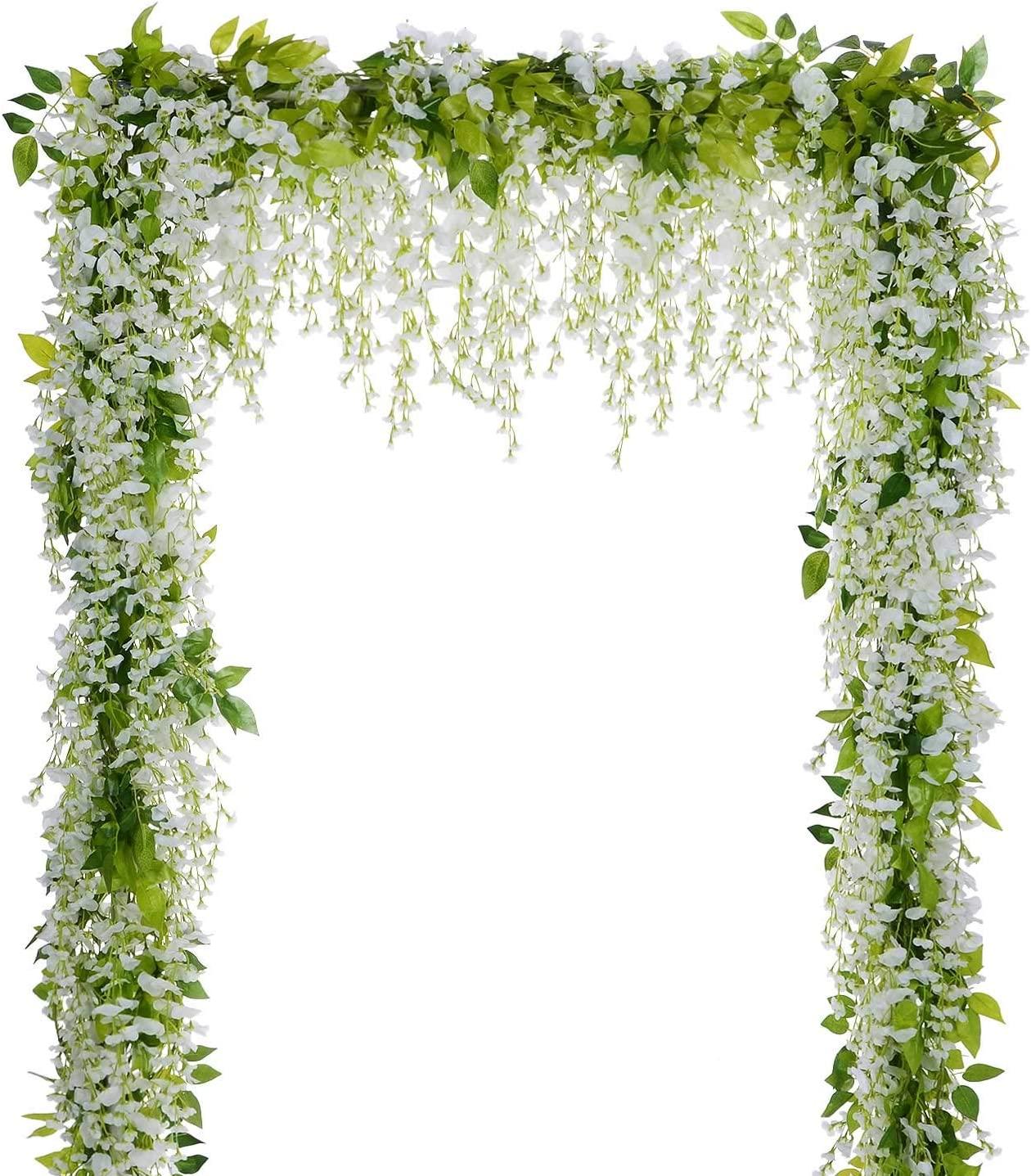 4pcs Wisteria Artificial Flowers Garland, Total 28.8ft White Artificial  Wisteria Vine Silk Hanging Flower for Wedding