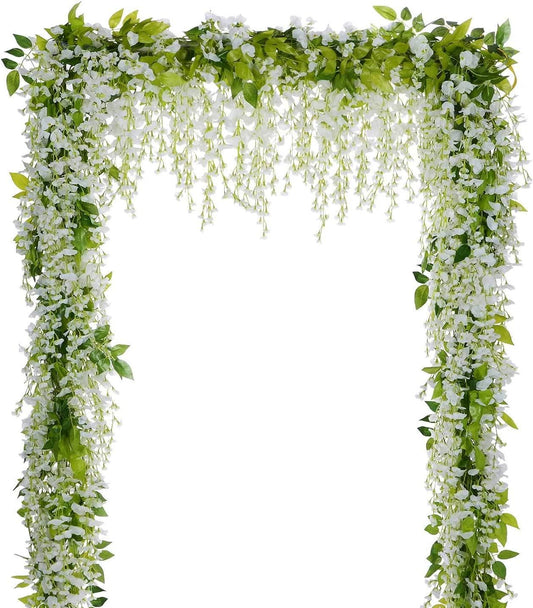 4pcs Wisteria Artificial Flowers Garland, Total 28.8ft White Artificial Wisteria Vine Silk Hanging Flower for Wedding - If you say i do