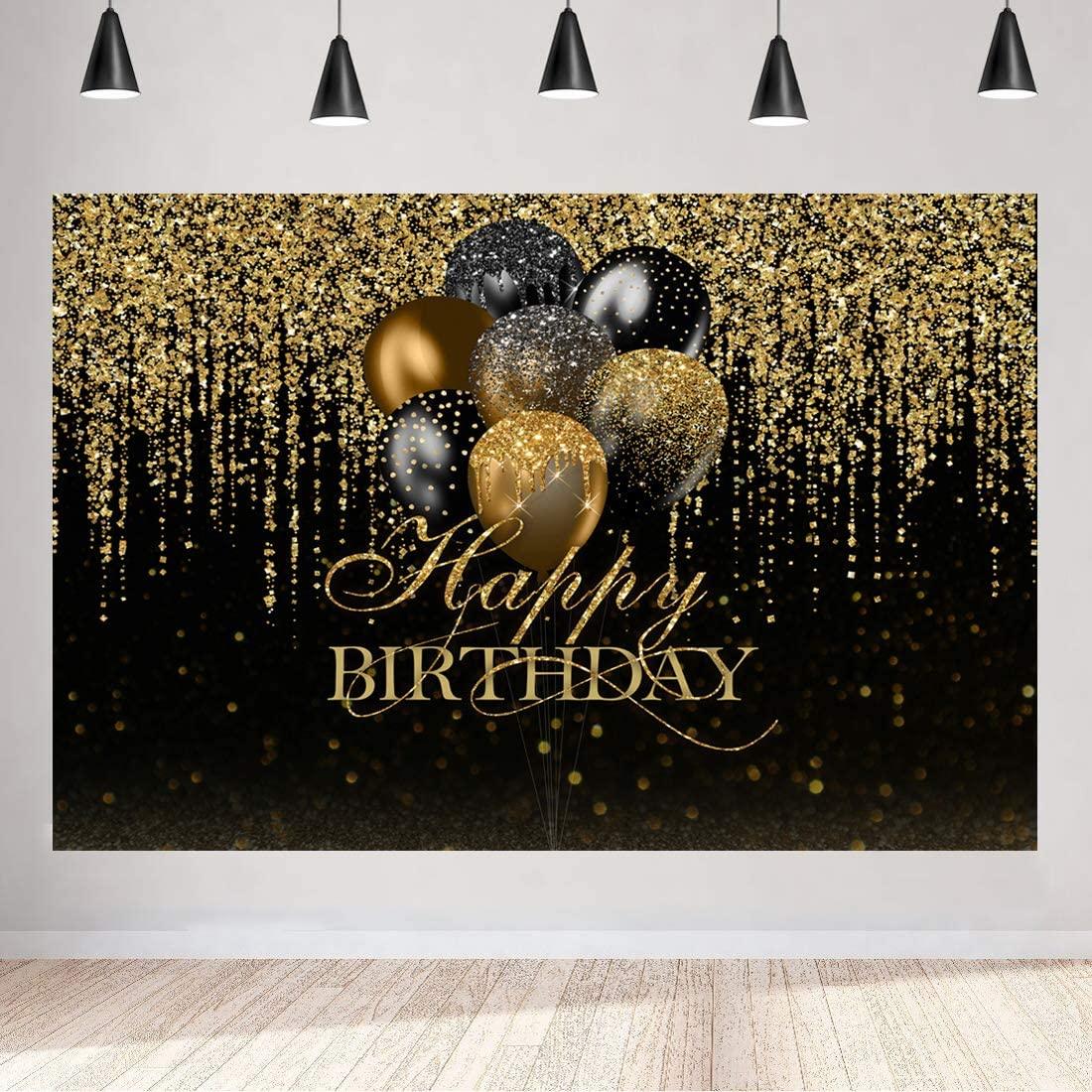 Happy Birthday Backdrop Glitter Black and Gold Bokeh Balloons Golden Sparkle Sequin Spots Photography Background - If you say i do