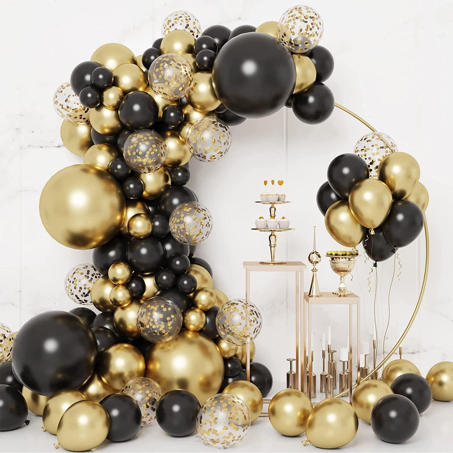 133pcs Black and Gold Balloons Garland Arch Kit, Black Metal Gold and Metallic Confetti Gold Balloons for Graduation - If you say i do