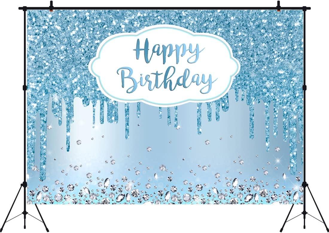 Blue Happy Birthday Backdrop Glitter Diamonds Girls Sweet 16 18th 21st 30th Photography Background - If you say i do