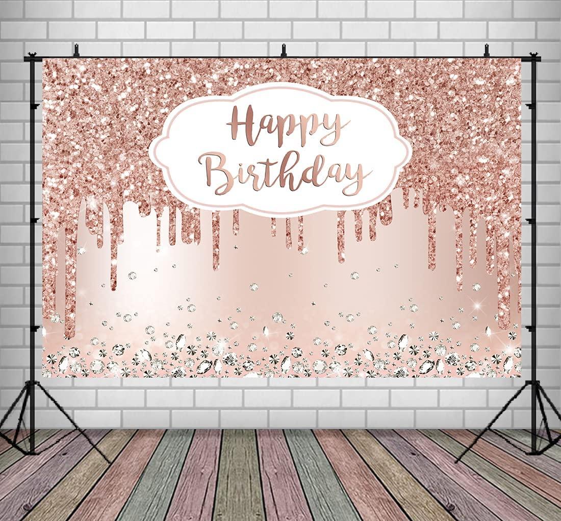 Pink Rose Golden Birthday Party Backdrop Glitter Diamonds Happy Birthday Background - If you say i do