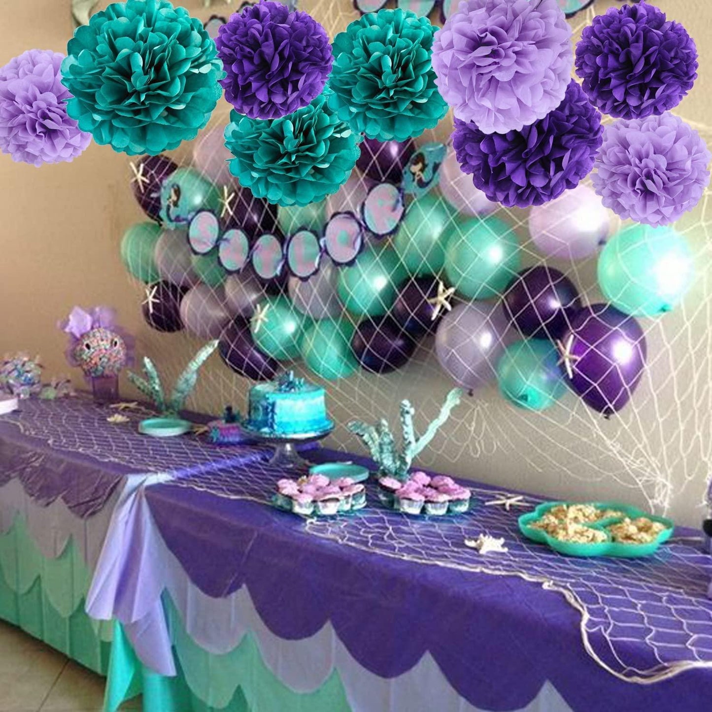 9pcs Paper Pom Poms Flowers Mermaid Party Under The Sea Decor Birthday Baby Shower Wedding Party Decoration - If you say i do