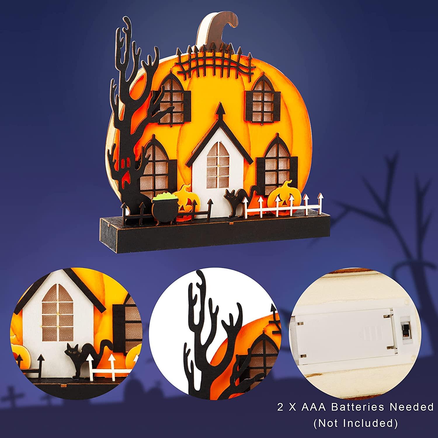 Home Halloween Tabletop Decoration, Wooden Lighted Pumpkin House Decoration - If you say i do