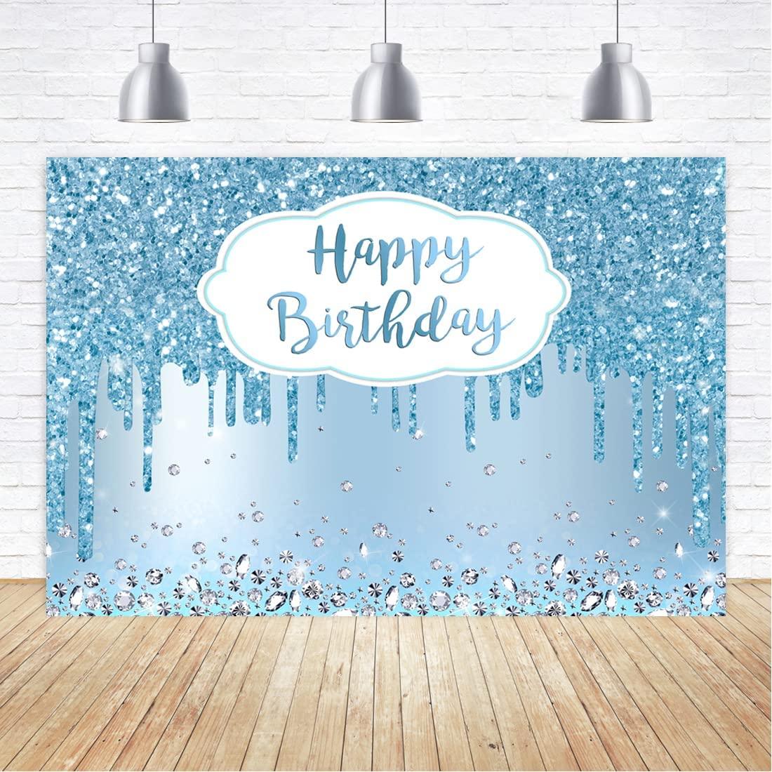 Blue Happy Birthday Backdrop Glitter Diamonds Girls Sweet 16 18th 21st 30th Photography Background - If you say i do