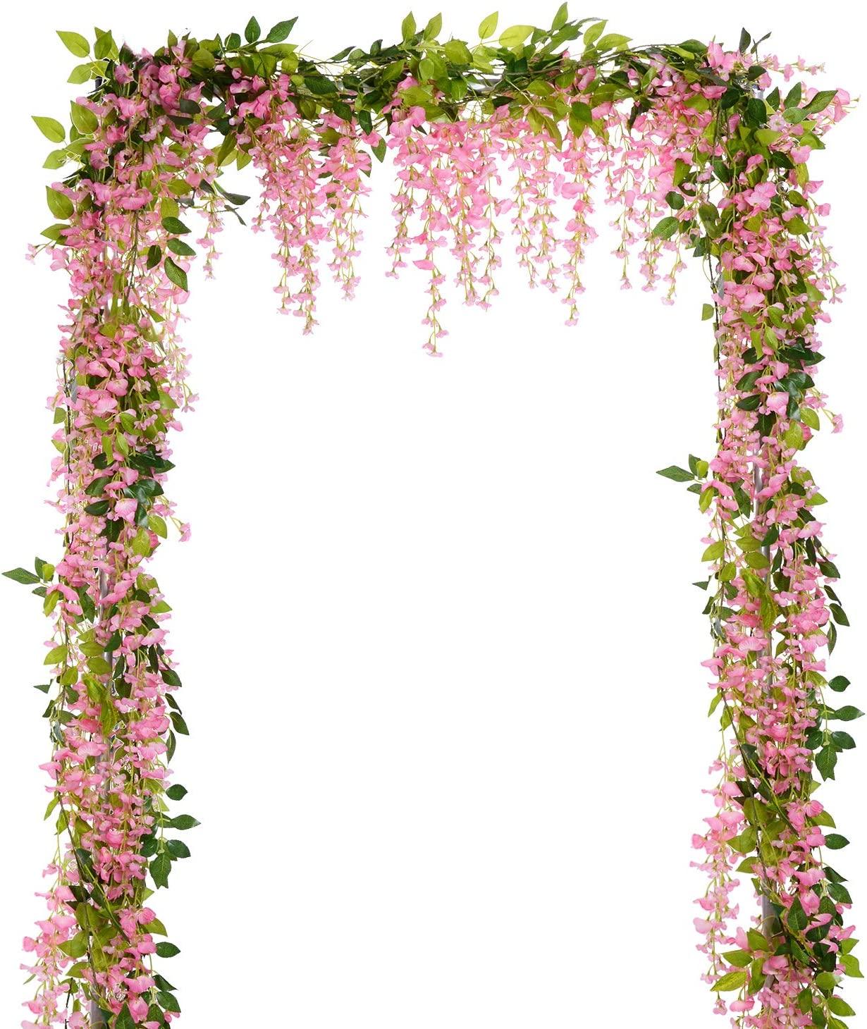 4pcs Wisteria Artificial Flowers Garland, Total 28.8ft White Artificial Wisteria Vine Silk Hanging Flower for Wedding - If you say i do
