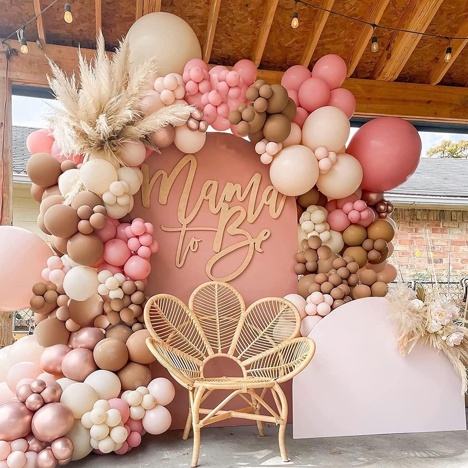 142pcs Boho Balloon Garland Arch Kit With Pink Chocolate Coloured Ivory White Metallic Rose Gold Balloons for Baby Shower, Birthday, Bridal Shower - If you say i do