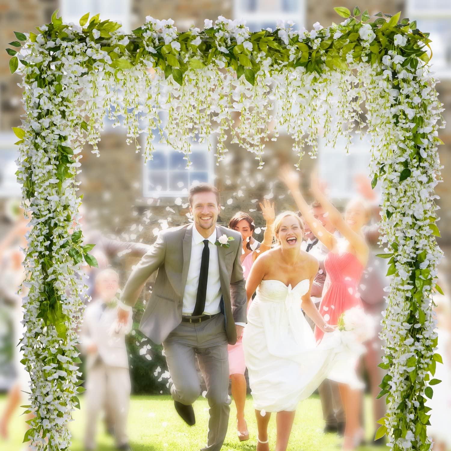 4pcs Wisteria Artificial Flowers Garland, Total 28.8ft White Artificial Wisteria Vine Silk Hanging Flower for Wedding - If you say i do