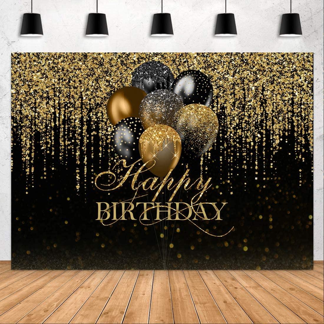 Happy Birthday Backdrop Glitter Black and Gold Bokeh Balloons Golden Sparkle Sequin Spots Photography Background - If you say i do