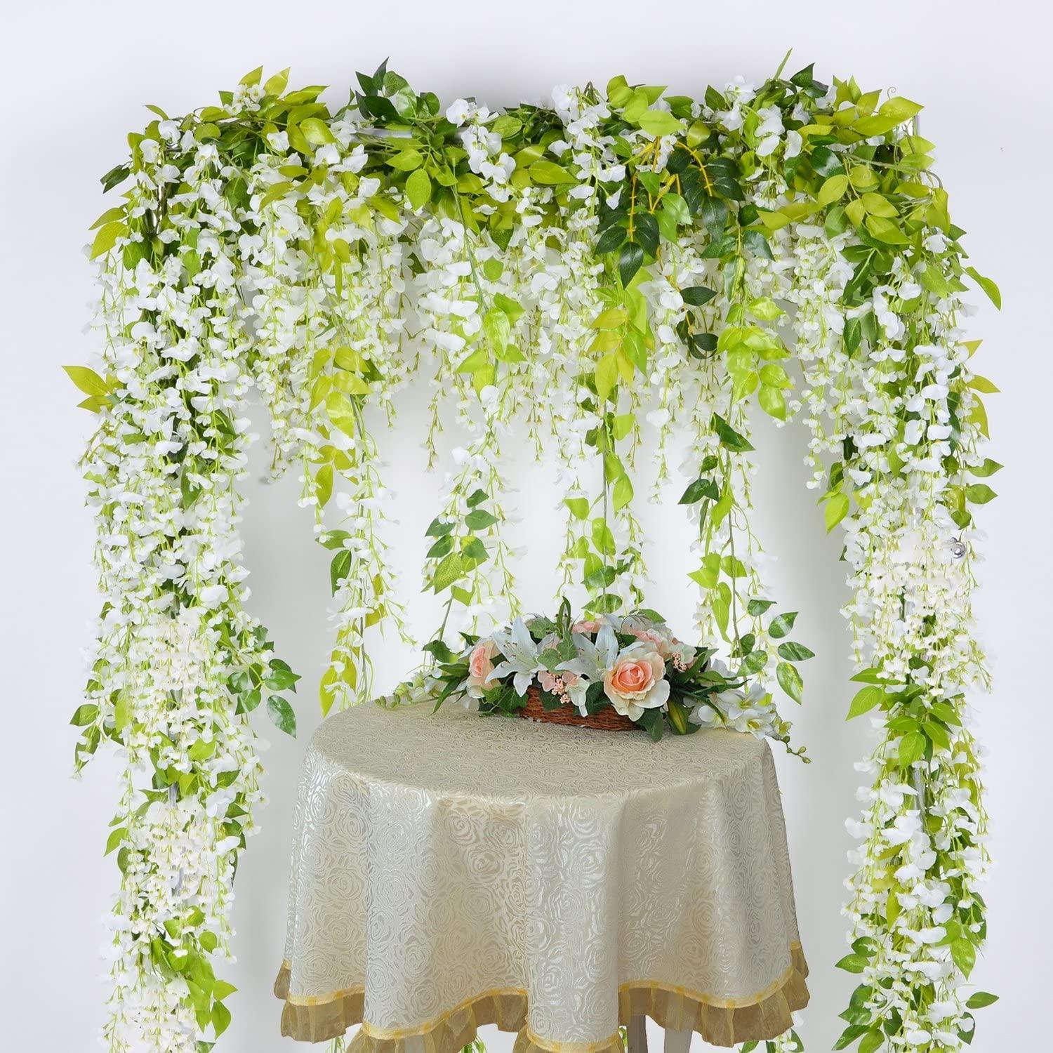 4pcs Wisteria Artificial Flowers Garland, Total 28.8ft White Artificial Wisteria Vine Silk Hanging Flower for Wedding - If you say i do