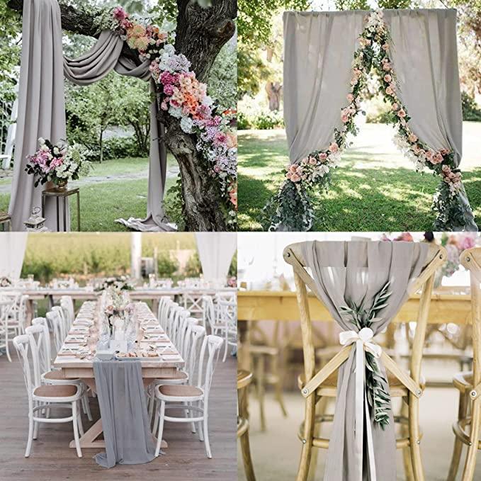 2 Pieces 10ft Chiffon Light Gray Table Runner Romantic Chiffon Table Runner for Wedding Birthday - If you say i do