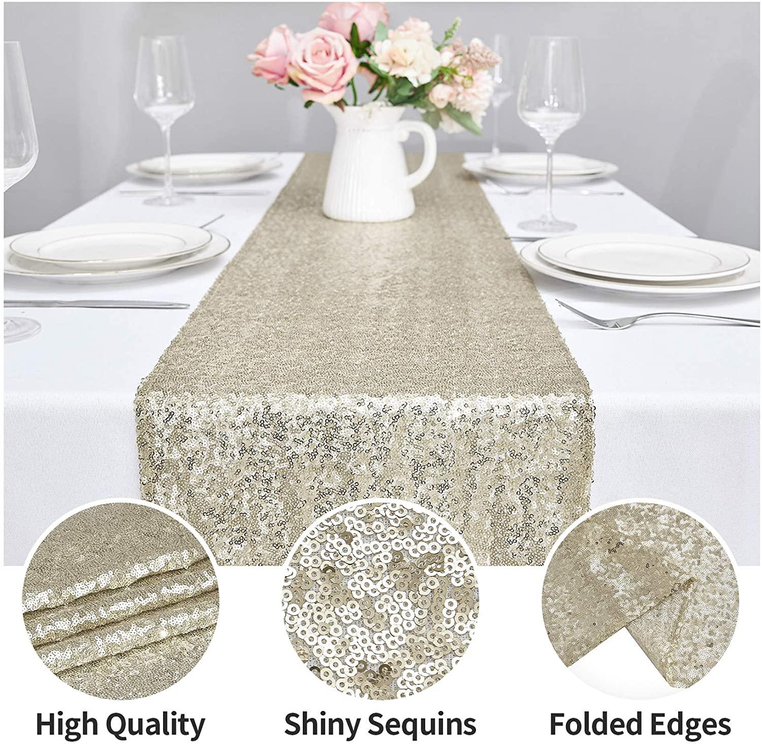 12x72 Inch Sequin Table Runner Glitter Table Runner for Party, Wedding, Bridal Baby Shower, Event Decorations - If you say i do